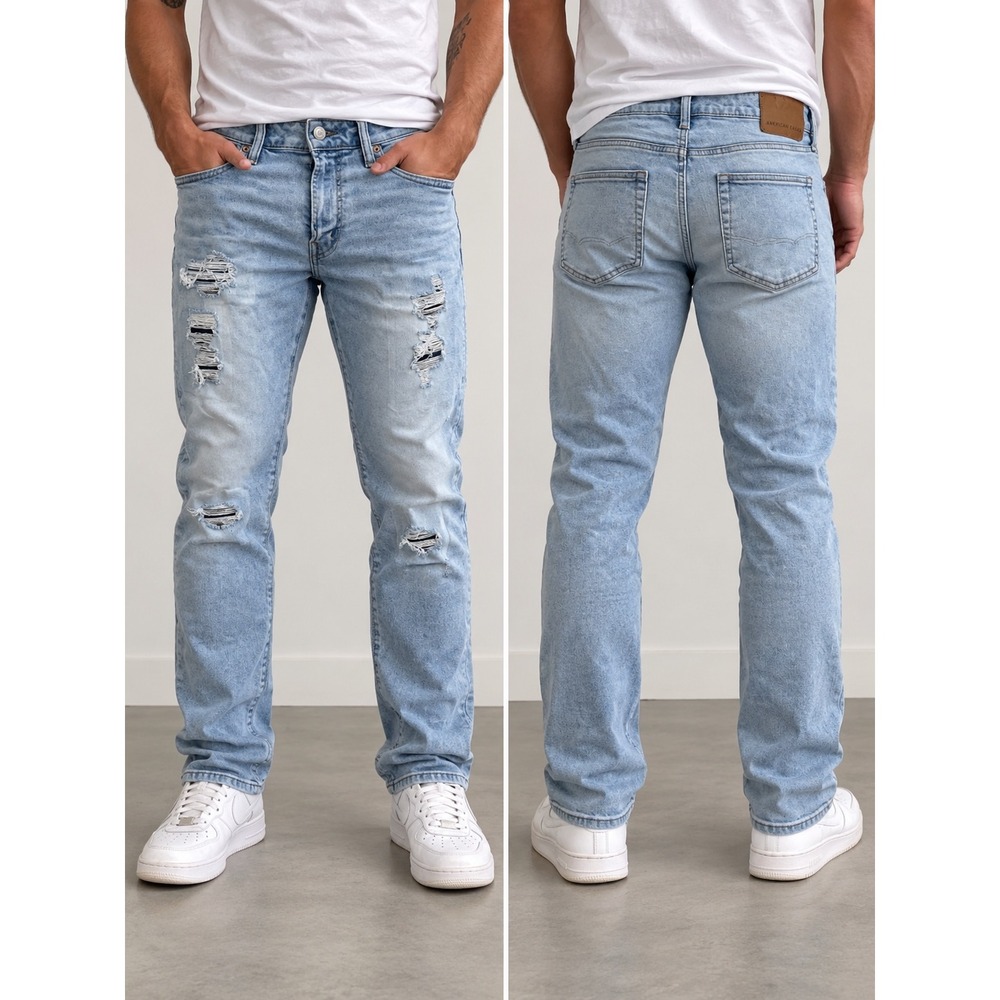 American Eagle Airflex 360 Slim Distressed Light Wash Jeans Mens 34x34
